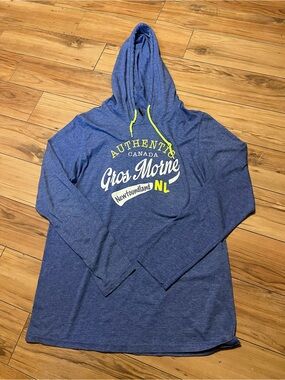 Anvil Blue Knit Hoodie with Black Logo Tag